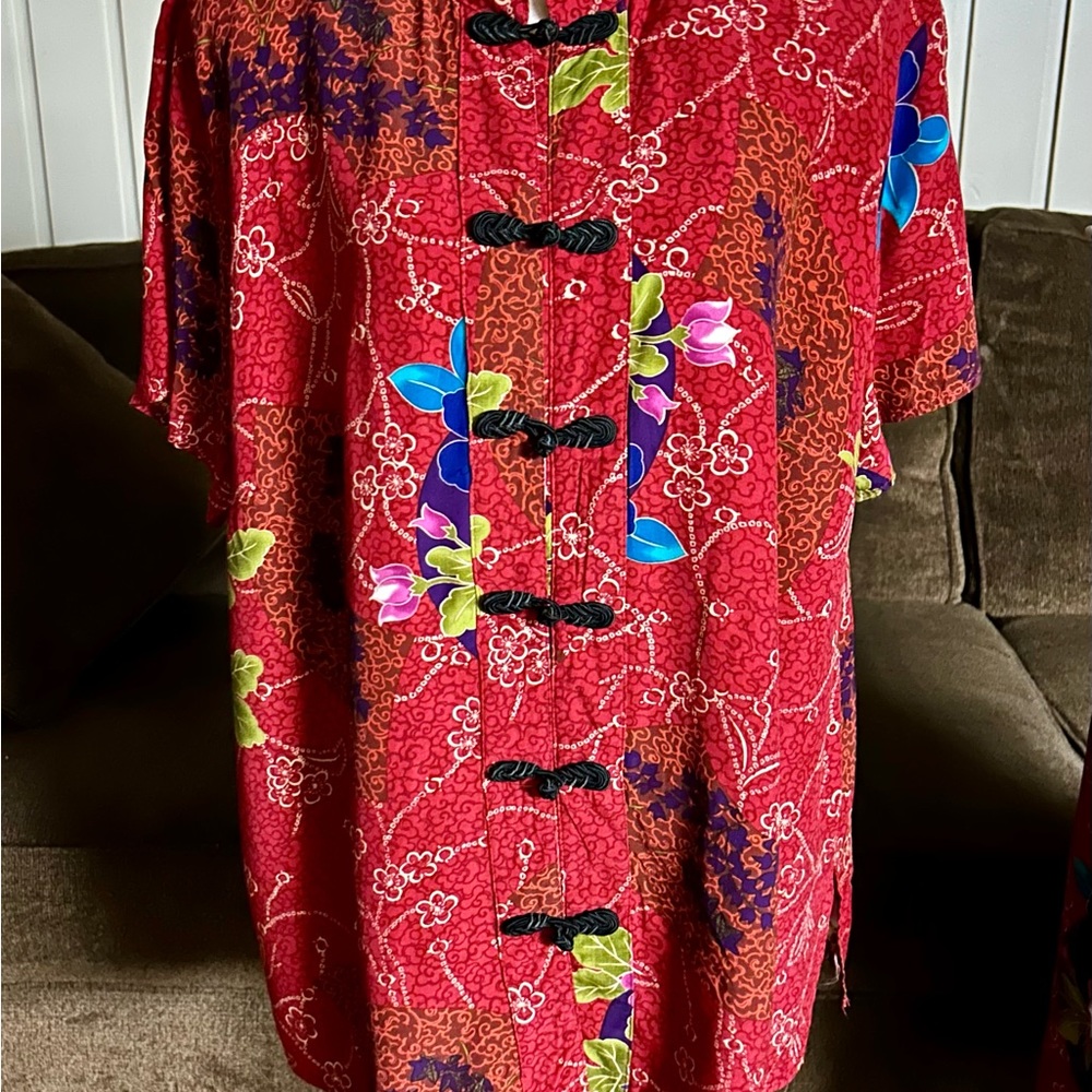Clio II • Vintage • 1980’s • Size 1X • 2 Pieces • Red • Asian • Floral • Dress - Picture 6 of 14